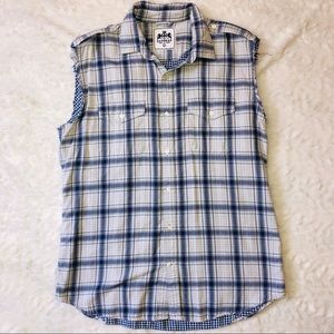 Express sleeveless plaid button down xl shirt